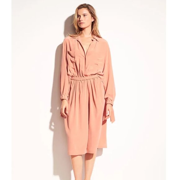 Vince Dresses & Skirts - Vince Slit Back Silk Shirt Dress in Blush